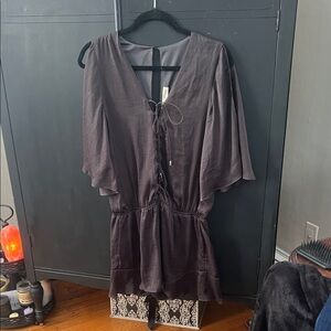 Elegant Dark Gray Romper with Lace-Up Detail